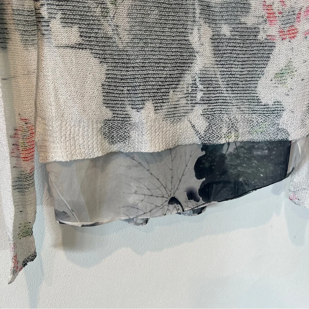 Sioni Lightweight Open Knit Watercolor Floral Layered Long Sleeve Sweater - Picture 4 of 9